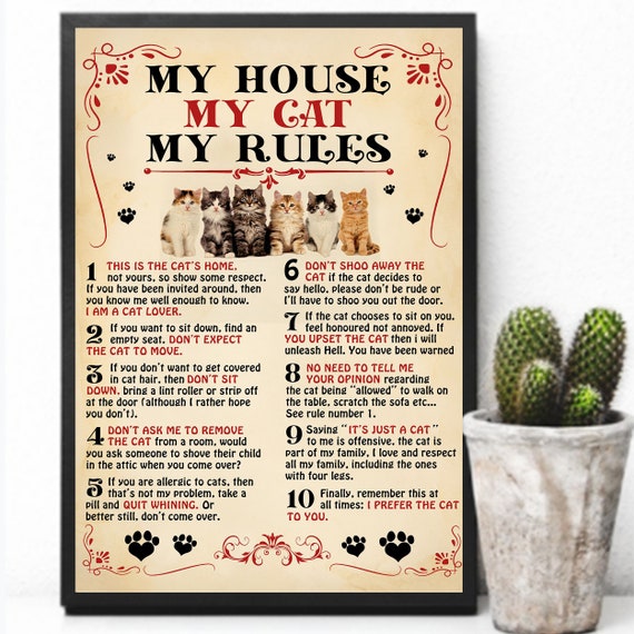 My House My Cat My Rules Unframed Poster Funny Cat Art Funny Etsy