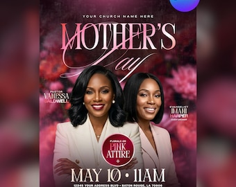 Pink Floral Mother’s Day Church Flyer Template | Canva Editable Church Flyer | Women’s Conference Flyer