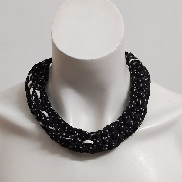 Collier choker en tissu à pois, collier en tissu au crochet épais pour femme, bijoux textiles écologiques