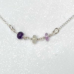 Amethyst; Moonstone & Rose de France Amethyst Sterling Silver Necklace