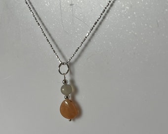 Sterling Silver Sunstone & Moonstone Pendant/Necklace