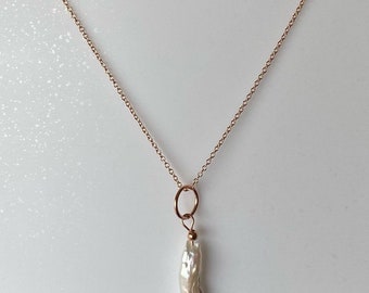 Rose Gold Sterling Silver Biwa Pearl Necklace