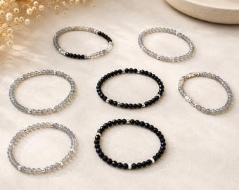 Stretcharmband i sterlingsilver med svart spinel och labradorit