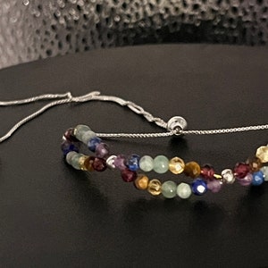 Sterling Silver Gemstone Chakra Sliding Bracelet