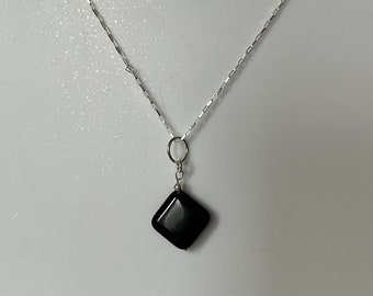 Sterling Silver Black Obsidian Diamond Shaped Pendant