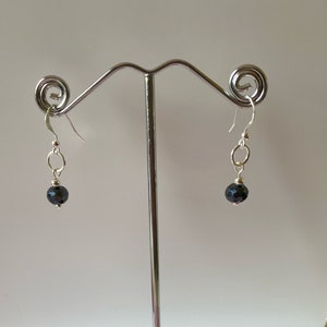 Sterling Silver Faceted Diamond Colour Coated Black Spinel Shepherd Hook Earrings