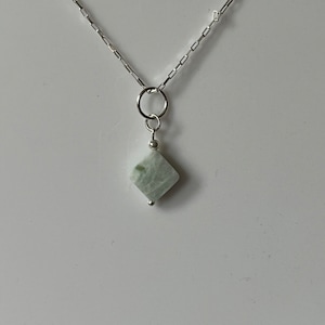 Sterling Silver Diamond Shaped Faceted Burmese Jade Pendant