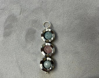 Sterling Silver Faceted Aquamarine; Rose Quartz and Silver plated Haematite Pendant