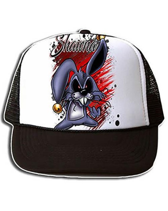 B174 Personalized Airbrush Evil Bunny Snapback Trucker Hat - Etsy