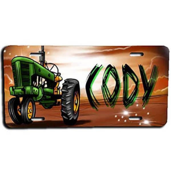 H009 Personalized Airbrushed Tractor License Plate Tag