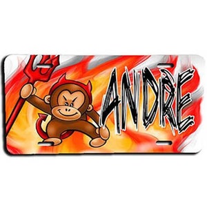 B032 Personalized Airbrush Devil Monkey License Plate Tag