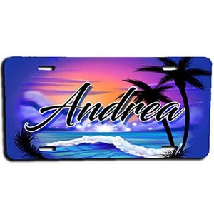 E031 Personalized Airbrush  Ocean Wave License Plate Tag