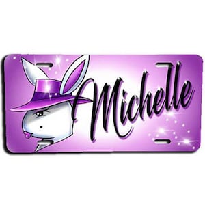 H016 Personalized Airbrushed Airbrush  Bunny License Plate Tag