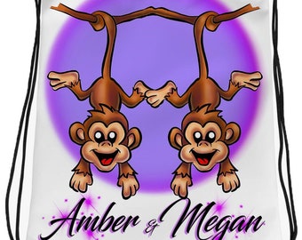 I023 Digitally Airbrush Painted Personalized Custom monkeys best friend cartoon Drawstring Backpack