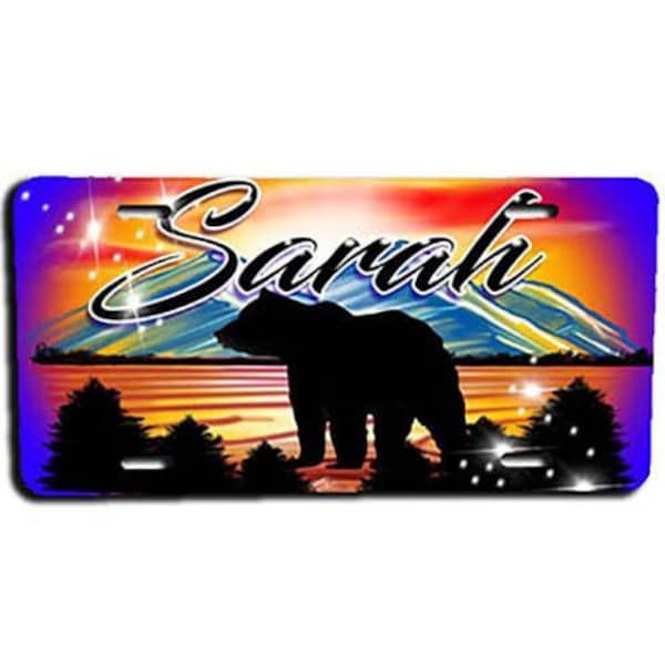 I020 Personalized Airbrush Bear License Plate Tag