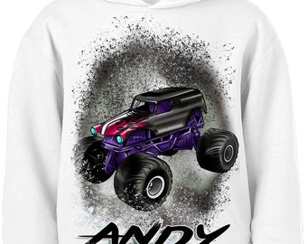 B224(1) Personalized Airbrush Monster Truck Hoodie Sweatshirt