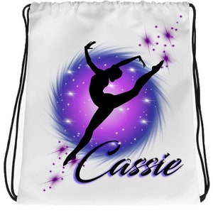 G007 Digitally Airbrush Painted Personalized Custom Cheerleader gymnast dancer girl Drawstring Backpack