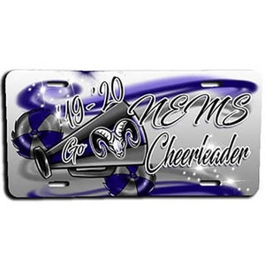 G037 Personalized Airbrush Megaphone and Pom Pom License Plate Tag