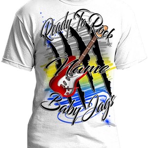 F048 Digitally Airbrush Painted Personalized Custom Guitar  Adult and Kids T-Shirt