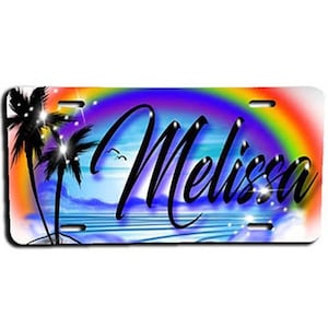 E012 Personalized Airbrush Rainbow Beach Landscape License Plate Tag