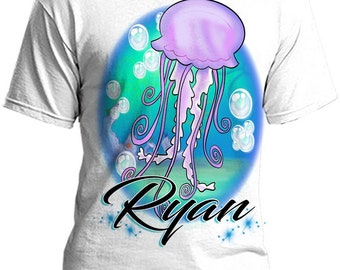 I038 Digitally Airbrush Painted Personalized Custom Jellyfish  Adult and Kids T-Shirt