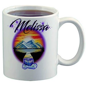 E011 Personalized Airbrush Waterfall Mountain Landscape Ceramic Coffee Mug