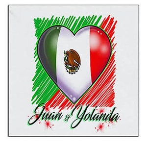 F031 Personalized Airbrushed Mexican Flag Heart Ceramic Coaster