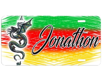 I035 Digitally Airbrush Painted Personalized Custom Chinese Dragon    Auto License Plate Tag