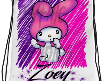 LB005 Digitally Airbrush Painted Personalized Custom Kitty Rabbit Drawstring Backpack