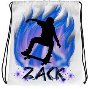 G024 Digitally Airbrush Painted Personalized Custom Zero Skateboard fire  design silhouette Drawstring Backpack
