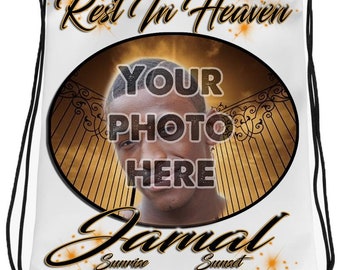 PT003 Photo Picture on airbrushed personalized custom name Heavens gate RIP clouds customized colors Printed choose own writing  Drawstring