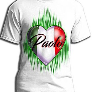 F032 Personalized Airbrushed Italian Flag Heart Tee Shirt