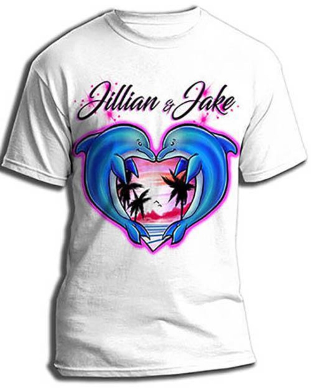 Dolphin♡♡ I018 Personalized Airbrush Dolphin Heart Tee Shirt - Etsy