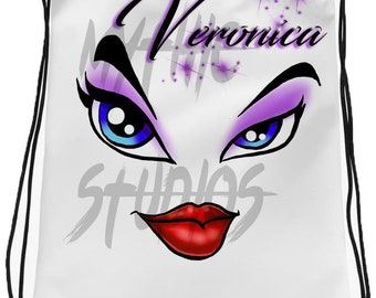 LB012 Digitally Airbrush Painted Personalized Custom Eyes and Lips Drawstring Backpack