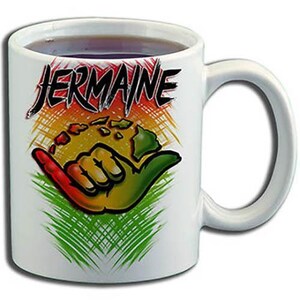 H053 Personalized Airbrushed Shaka Logo Ceramic Coffee Mug