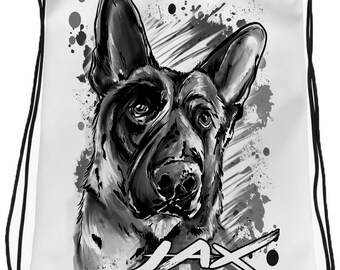 I036 Digitally Airbrush Painted Personalized Custom German Shepard Dog Drawstring Backpack