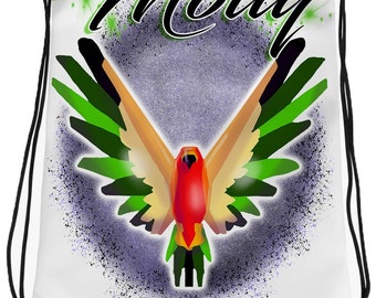 I029 Digitally Airbrush Painted Personalized Custom Bird Drawstring Backpack
