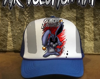 B174 Personalized Airbrush Evil Bunny Snapback Trucker Hat - Etsy