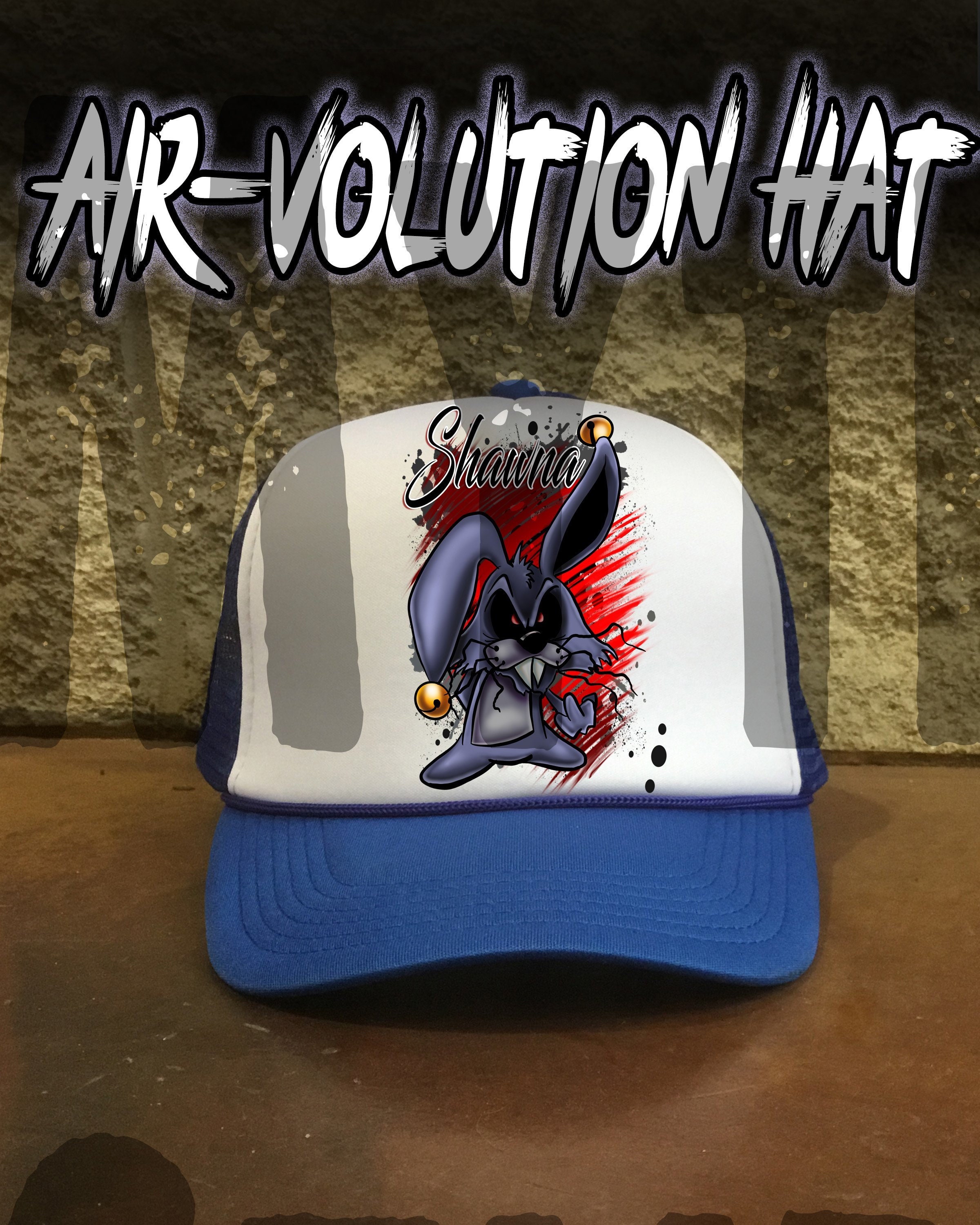 B174 Personalized Airbrush Evil Bunny Snapback Trucker Hat - Etsy