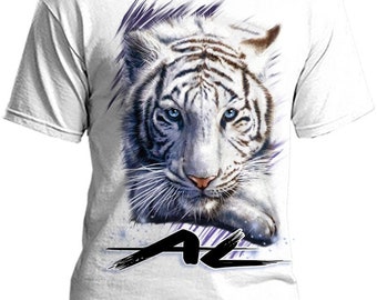 I039 Digitally Airbrush Painted Personalized Custom White Tiger Animals  Adult and Kids T-Shirt