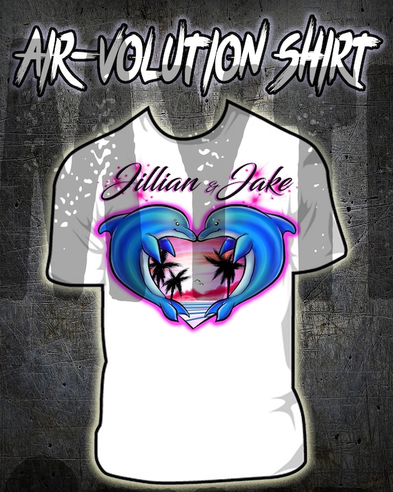 I018 Personalized Airbrush Dolphin Heart Tee Shirt - Etsy