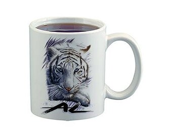 I039 Digitally Airbrush Painted Personalized Custom White Tiger Animals    Ceramic Coffee Mug