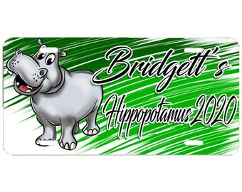 I037 Digitally Airbrush Painted Personalized Custom Hippo Cartoon    Auto License Plate Tag