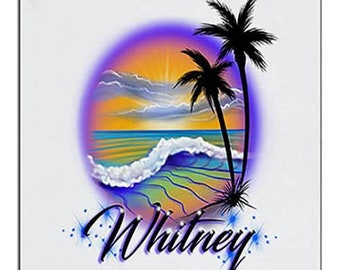 E004 Personalized Airbrush Beach Scene Ceramic Coaster