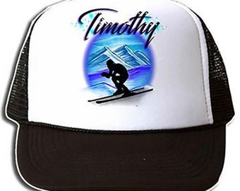 G015 Personalized Airbrush Skiing Snapback Trucker Hat