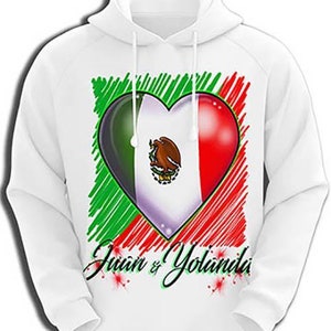 F031 Personalized Airbrushed Mexican Flag Heart Hoodie Sweatshirt