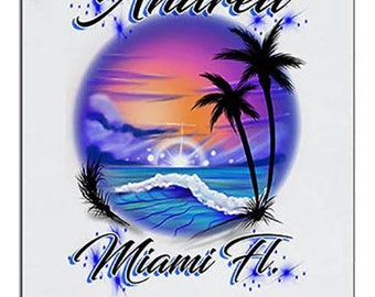 E031 Personalized Airbrush Ocean Wave Scene Ceramic Coaster