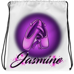 G008 Digitally Airbrush Painted Personalized Custom Ballet Shoes Dance Dancer Drawstring Backpack
