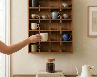 Prateleira de madeira para canecas, organizador de xícaras de cozinha, suporte para bar de café