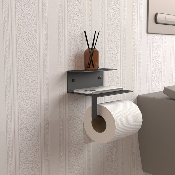 Wall Mounted Toilet Paper Holder with Shelves - Bathroom Storage Organizer - Bathroom Decor